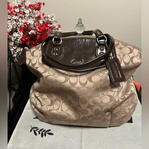 Coach❤️Ashley Tan and Brown Signature C Large Satchel Bag
